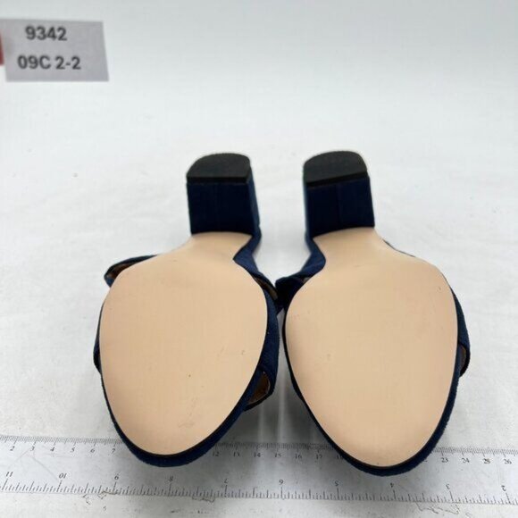 YDN Navy Suede Open Toe Mules Double Band Chunky Low Heel Sandals Beach Shoes - Picture 6 of 7